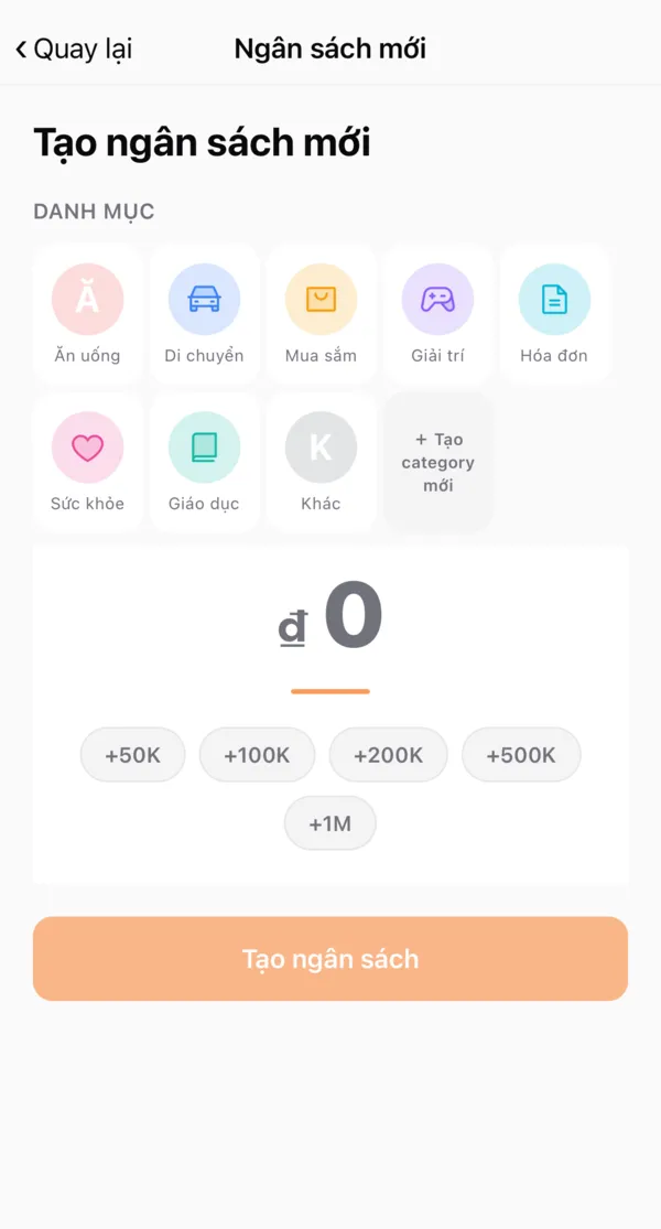 Màn tạo ngân sách mới