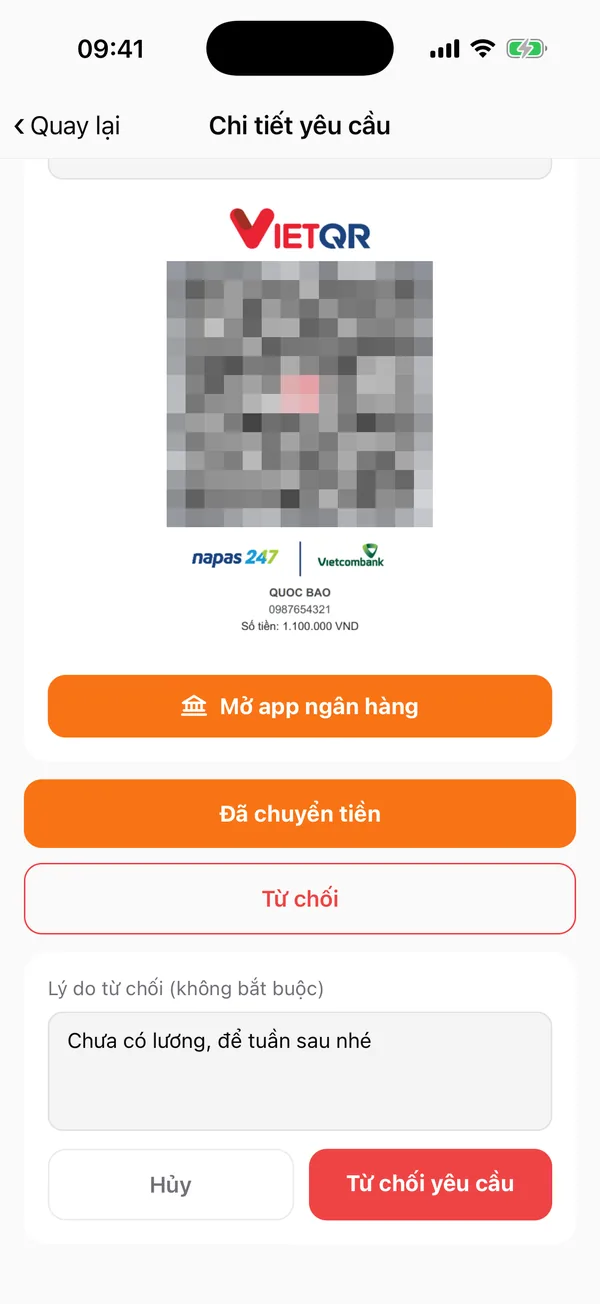 Từ chối yêu cầu kèm lý do