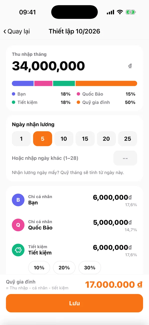 Thiết lập quỹ tháng