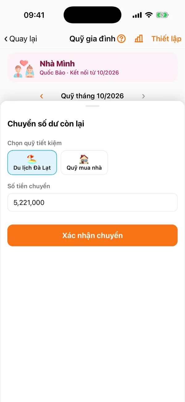 Chuyển số dư vào quỹ tiết kiệm
