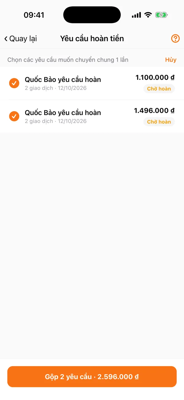 Chọn nhiều yêu cầu để thanh toán gộp