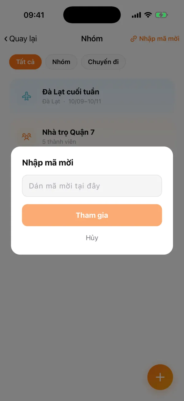 Nhập mã mời để tham gia nhóm