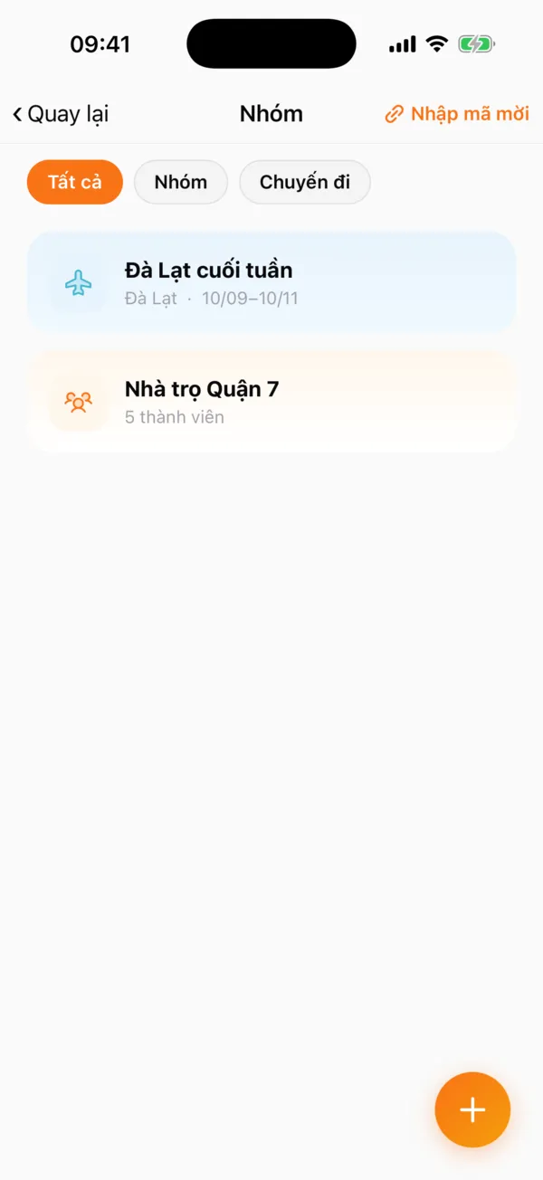 Danh sách nhóm và chuyến đi