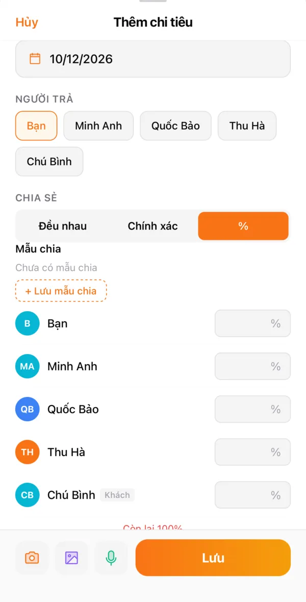 Chia theo phần trăm