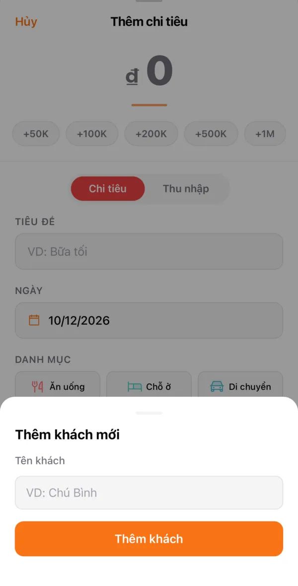 Thêm khách mới vào chuyến đi