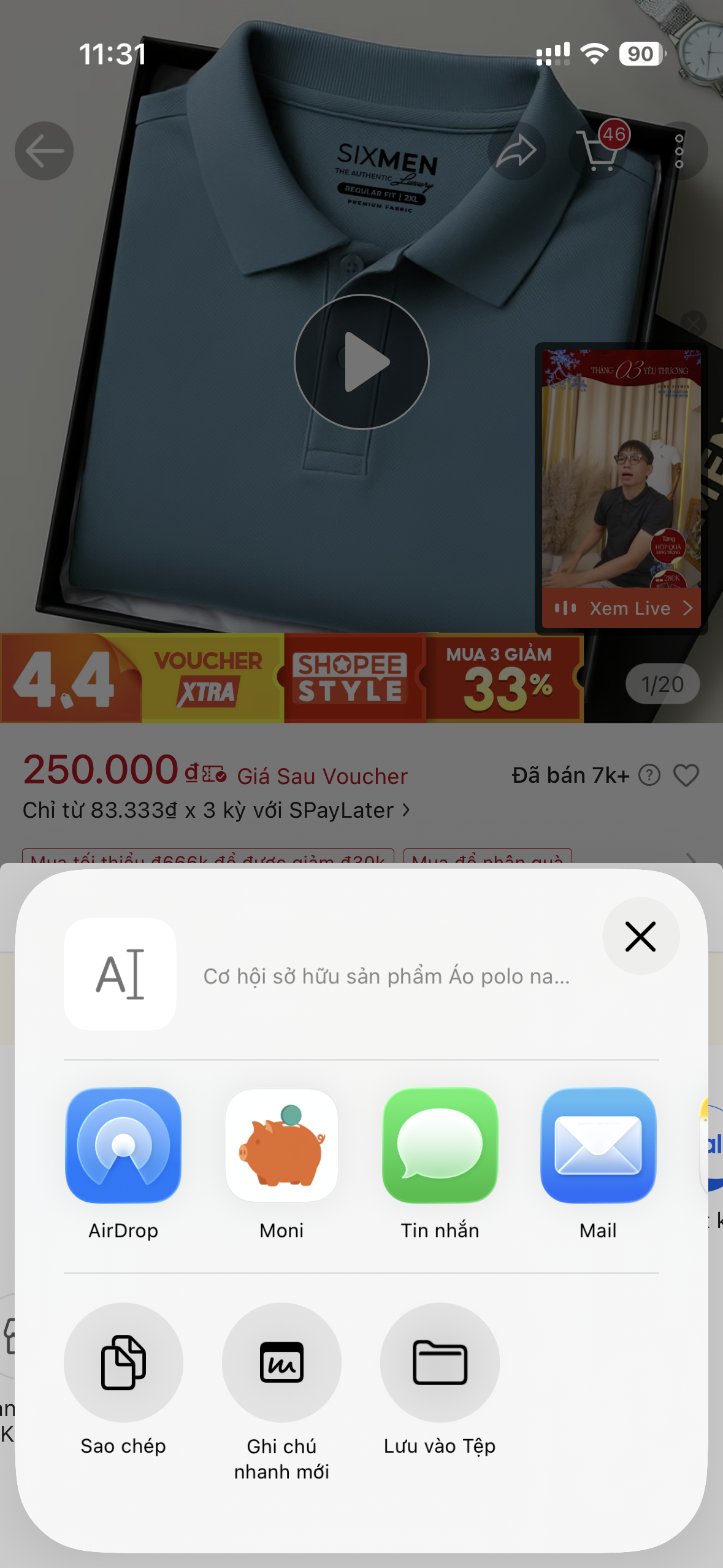 Cách chia sẻ sản phẩm Shopee sang Moni trên iOS để kiếm hoàn tiền