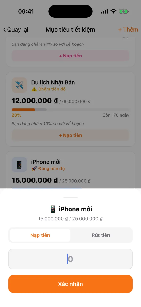 Nạp tiền vào mục tiêu